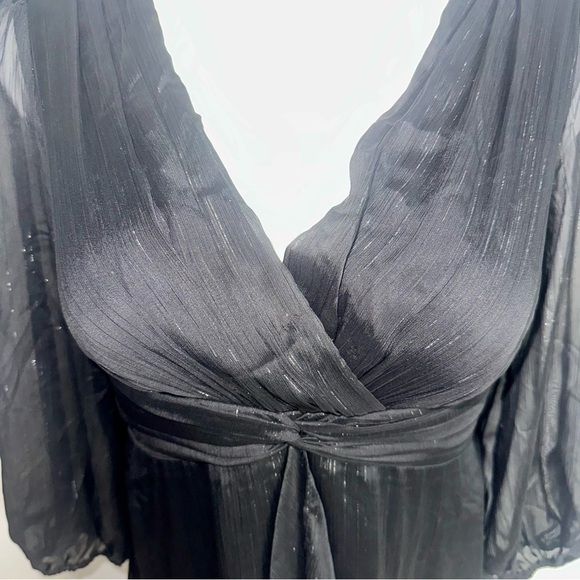 Black Ruffled Tiered Gown with V-Neck and Bishop Sleeves - Picture 4 of 10